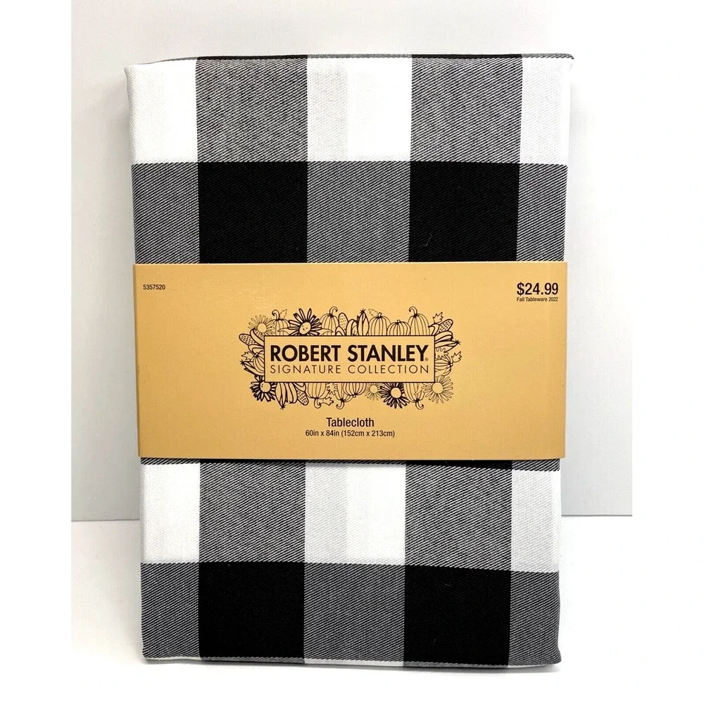 ROBERT STANLEY BUFFALO PLAID COTTAGE BLACK/WHITE 60X84 TABLECLOTH